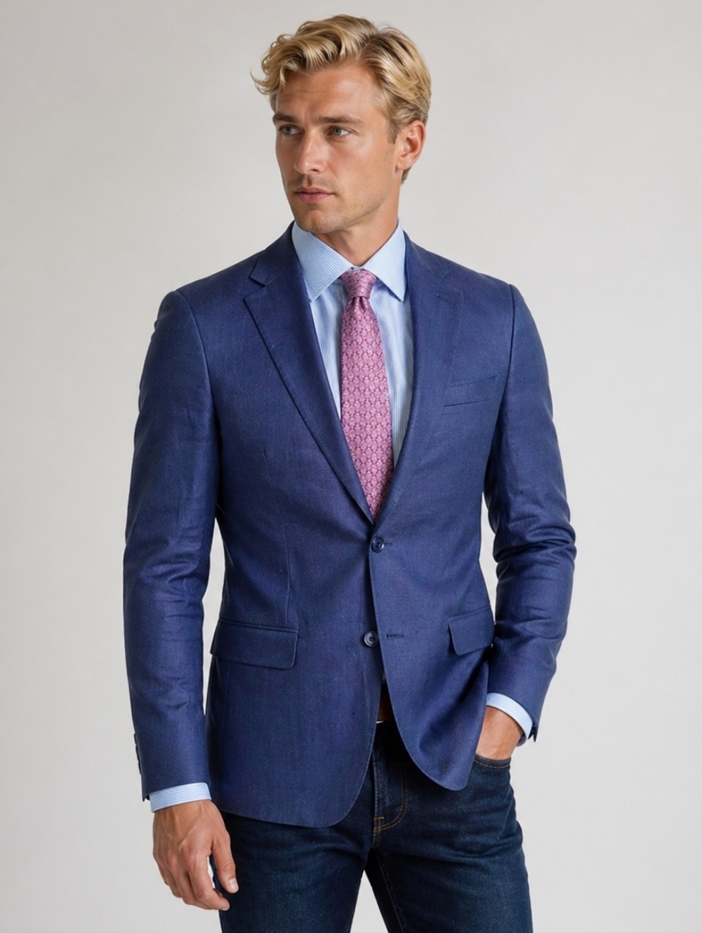 Tommy Hilfiger Blazer Mens 36R Navy Blue 100% Linen Casual Sport Coat Jacket